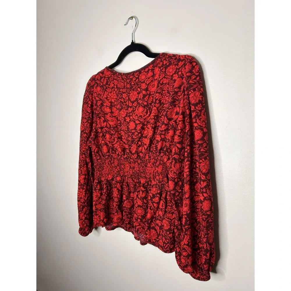 Knox Rose Women's Red Floral Boho Peasant Fairy Long Sleeve Shirt Size Large - Picture 5 of 10